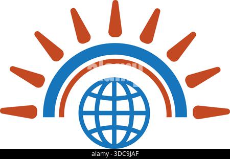 Globe Sun Circle Logo Design Global Network Technology Icon Vector Template Stock Vector