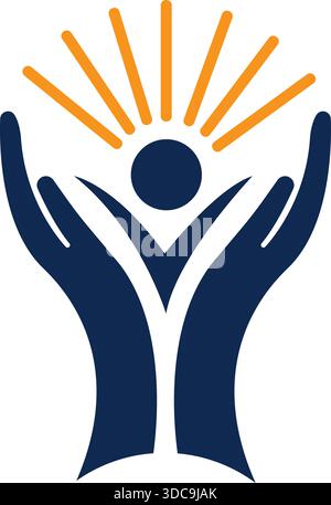 Hands Rising Sun Logo Design Wellness Care Hope Icon Template Vector Stock Vector