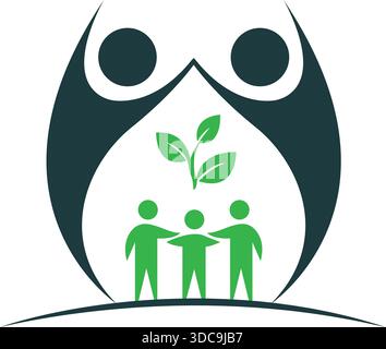 Family Care People Leaf Logo Design Support Icon Vector Template Stock Vector