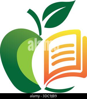 Education Nature Icon Vector Green Apple Book Logo Template Organic Design Stock Vector