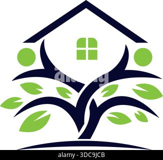 House Tree Growth Logo Design Real Estate Development Icon Template Vector Stock Vector