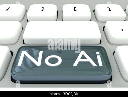 3D illustration of computer keyboard with the script No Ai. Stock Photo