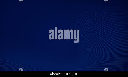 Wavy and bent blue lines on a dark blue background. Modern and trendy abstract background in 4k resolution. Flowing lines pattern, copy space. Stock Photo