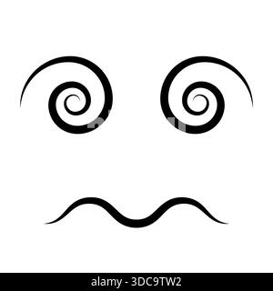 Spiral eyes abstract face with wavy mouth, dizzy emotive graphic design Stock Vector