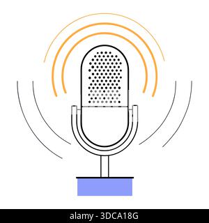 Stylized Microphone Illustration with Sound Waves Stock Vector