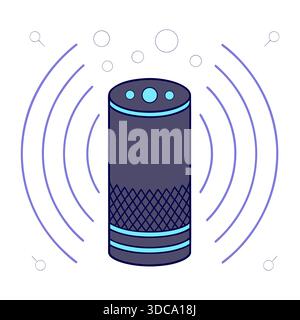 Stylized Smart Speaker Illustration with Sound Waves Stock Vector