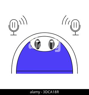 Flat Cartoon Icon with Microphones and Sound Waves Stock Vector