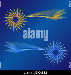 Comet star yellow or blue on the blue background, christmas symbol, vector file, illustration Stock Vector