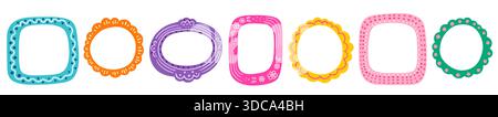 Cute and colorful vector doodle frames for kids designs, hand drawn graphic design elements for baby shower invitations and school projects Stock Vector