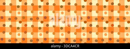 Autumn check and dots vector seamless pattern, Orange and brown gingham background for Thanksgiving backgrounds Stock Vector