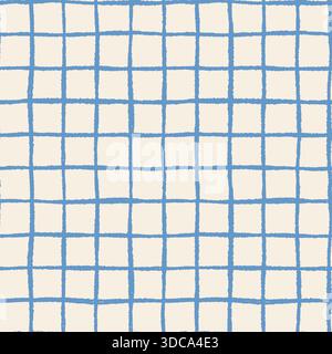 Acrylic ink doodle hand drawn plaid paper grid seamless vector pattern with squares, irregular painted check background with rough wavy lines Stock Vector