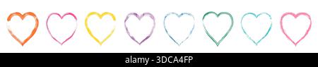 Colorful vector set with hand drawn irregular, textured heart shaped frames and borders for Valentine's Day kids designs, packaging and labels Stock Vector