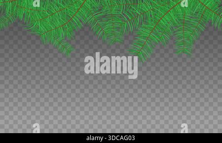 Christmas pine tree branches border. Green fir top frame on checkered background Stock Vector