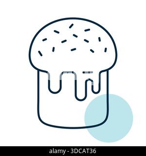 A linear icon with a partial color fill of traditional Easter bread Kulich, topped with sweet icing and colorful sprinkles. Stock Vector