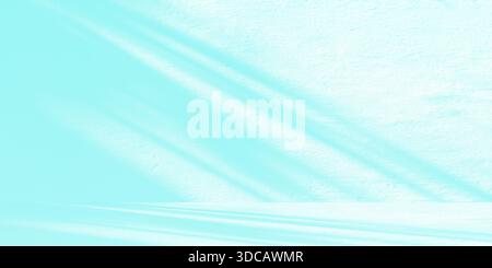 Minimalist light blue textured room with soft diagonal shadows, creating bright and serene architectural background perfect for product mockups interi Stock Photo