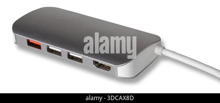 Device to read cards and connect a computer to multiple devices with a shadow underneath isolated on a white background. Stock Photo