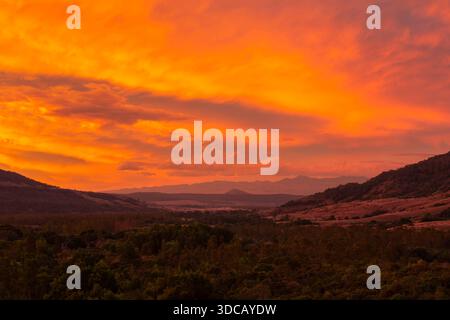 A colorful and beautiful sky during sunset at Andrafiamena Andavakoera Protected Area, Madagascar. Stock Photo
