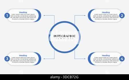 Infographic Center Circle With Four Steps Diagram For Presentation, Modern Blue Design Stock Vector