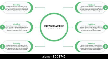 Business central infographic presentation with circle label 6 option Stock Vector