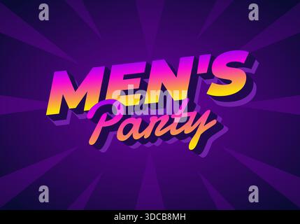 A vibrant graphic design featuring the text Mens Party in bold, colorful typography against a purple background with radiating lines Stock Vector