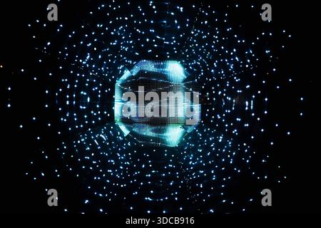 Abstract Digital Sphere with Glowing Particles Stock Photo