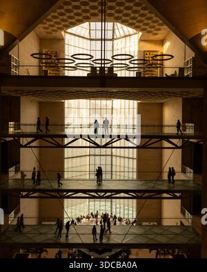 Interior and exhibition galleries at The Museum of Islamic Art in Doha, Qatar, designed by architect IM Pei Stock Photo