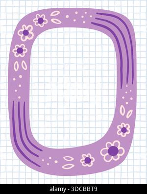 Cute violet floral vector frame for graphic designs for babies and kids, oval border illustration with flowers for girls Stock Vector