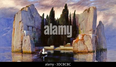Arnold Bcklin The Isle of the Dead 1883 symbolist painting portraying a mysterious island cemetery with haunting stillness and mythic atmosphere. Stock Vector