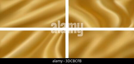 Gold silk background. Abstract wave pattern and soft gradient for luxury fashion, elegant decoration. 3D vector textures, shiny satin drapery, liquid Stock Vector