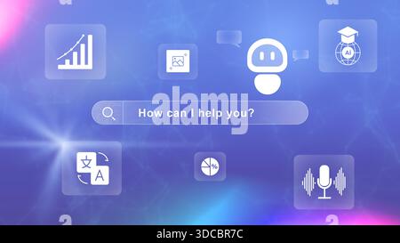 Virtual assistant offers support in various areas like data management and communication Stock Photo