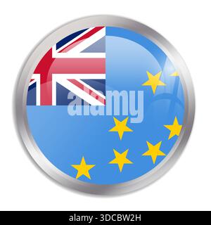 Tuvalu flag - glossy circle button in metal frame displays a colorful flag of a country cultural identity and heritage. The essence of national pride and unity. Stock Vector