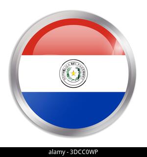Paraguay flag - glossy circle button in metal frame displays a colorful flag of a country cultural identity and heritage. The essence of national pride and unity. Stock Vector