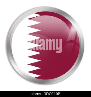 Qatar flag - glossy circle button in metal frame displays a colorful flag of a country cultural identity and heritage. The essence of national pride and unity. Stock Vector
