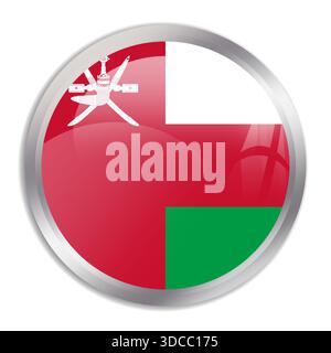 Oman flag - glossy circle button in metal frame displays a colorful flag of a country cultural identity and heritage. The essence of national pride and unity. Stock Vector