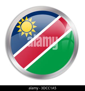 Namibia flag - glossy circle button in metal frame displays a colorful flag of a country cultural identity and heritage. The essence of national pride and unity. Stock Vector
