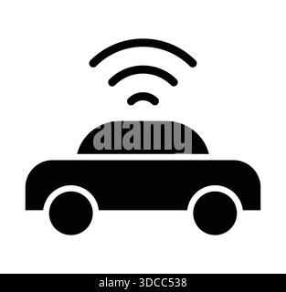 This image features a black car icon with wireless signal waves, perfect for illustrating technology concepts related to transportation and connectivi Stock Vector