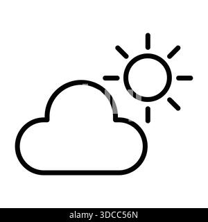 This minimalist illustration features a sun shining brightly behind a fluffy cloud, ideal for representing clear skies and pleasant weather in various Stock Vector
