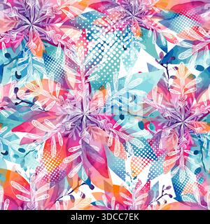 Merry Christmas seamless pattern. Watercolor abstract snowflake painting hand drawing. Not AI, Vector illustrations Stock Vector