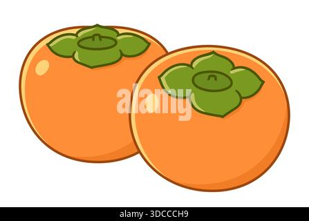 Two cartoon persimmons drawing. Simple vector clipart illustration. Stock Vector