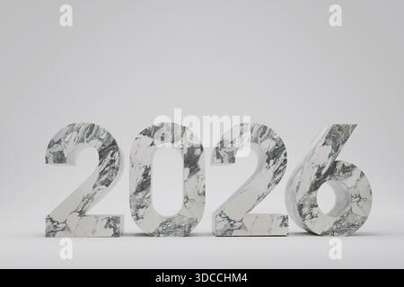 year 2026 numbers in elegant white and gray marble on a clean, light background. Ideal for themes of business, future, luxury, planning, and design tr Stock Photo