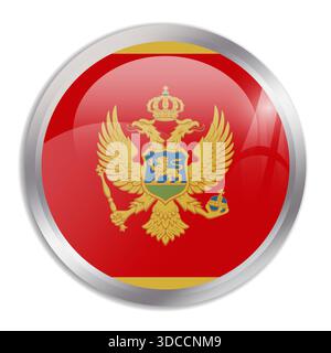 Montenegro flag - glossy circle button in metal frame displays a colorful flag of a country cultural identity and heritage. The essence of national pride and unity. Stock Vector