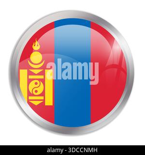 Mongolia flag - glossy circle button in metal frame displays a colorful flag of a country cultural identity and heritage. The essence of national pride and unity. Stock Vector