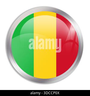 Mali flag - glossy circle button in metal frame displays a colorful flag of a country cultural identity and heritage. The essence of national pride and unity. Stock Vector