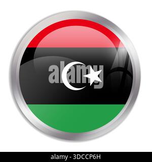 Libya flag - glossy circle button in metal frame displays a colorful flag of a country cultural identity and heritage. The essence of national pride and unity. Stock Vector