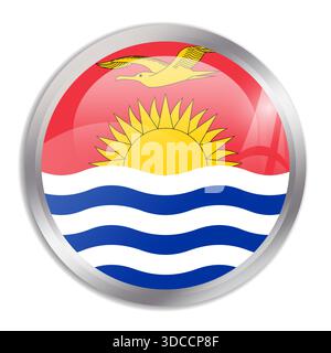 Kiribati flag - glossy circle button in metal frame displays a colorful flag of a country cultural identity and heritage. The essence of national pride and unity. Stock Vector