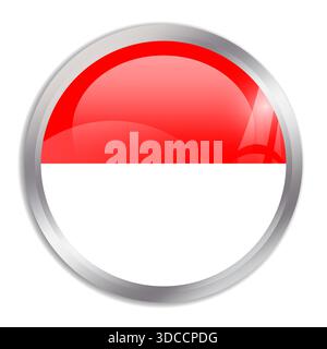 Indonesia flag - glossy circle button in metal frame displays a colorful flag of a country cultural identity and heritage. The essence of national pride and unity. Stock Vector