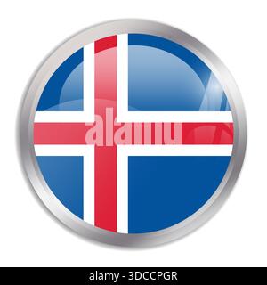 Iceland flag - glossy circle button in metal frame displays a colorful flag of a country cultural identity and heritage. The essence of national pride and unity. Stock Vector