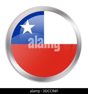 Chile flag - glossy circle button in metal frame displays a colorful flag of a country cultural identity and heritage. The essence of national pride and unity. Stock Vector
