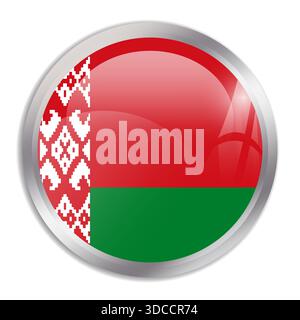 Belarus flag - glossy circle button in metal frame displays a colorful flag of a country cultural identity and heritage. The essence of national pride and unity. Stock Vector