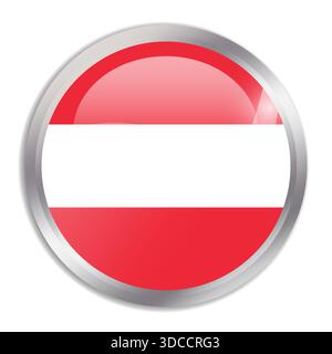 Austria flag - glossy circle button in metal frame displays a colorful flag of a country cultural identity and heritage. The essence of national pride and unity. Stock Vector